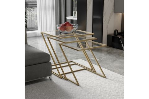 MİSTO ZİGON SEHPA, ÜÇLÜ, GOLD AYAK