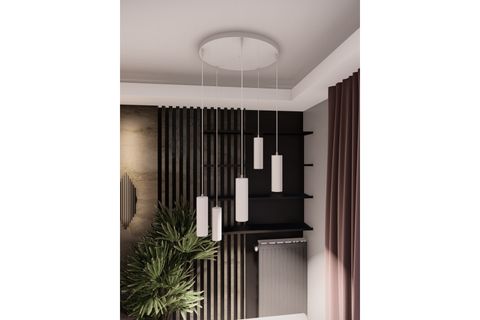 ZENYA BEŞLİ METAL SARKIT AVİZE, BEYAZ