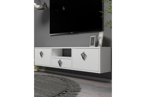 DROPDD TV SEHPASI, BEYAZ GÜMÜŞ DUVARA MONTAJ, 1316DROPDD 32