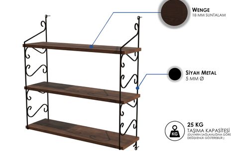 SERAMONİ RAF SETİ 3 RAFLI 200X720 WENGE