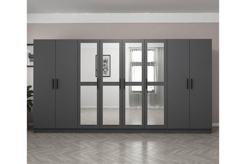 MİNAR KALE 8 KAPAKLI 4 AYNALI 2 ÇEKMECELİ DOLAP ANTRASİT 210CM