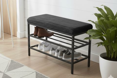 LUXE KETEN KUMAŞLI PUF AYAKKABILIK BENCH, ANTRASİT