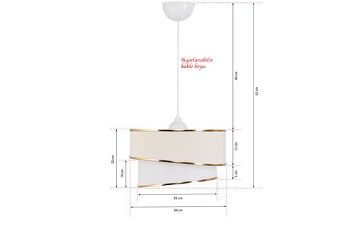 EVLİGHT RÜZGAR PASTA TEKLİ SARKIT AVİZE VE GOLD ABAJUR SETİ, KREM