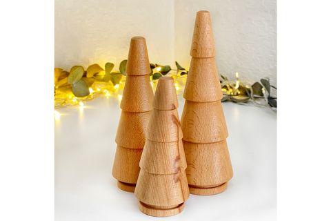 NOBLERAVEN DESIGN AHŞAP ÇAM MODEL ÜÇLÜ SET AĞAÇ DEKOR, DOĞAL