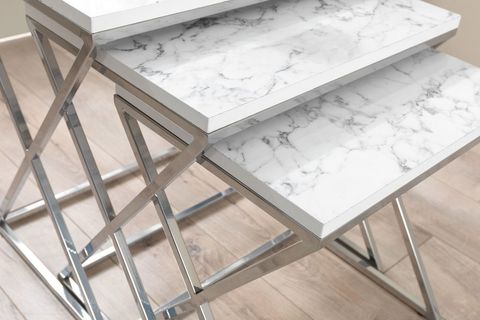 VENEDİK KROM METAL AYAKLI MERMER DESENLİ ZİGON SEHPA BEYAZ