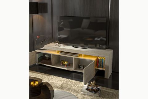 LUMA LED IŞIKLI TV ÜNİTESİ, KONSOL TRAVERTEN DESEN, 192 CM