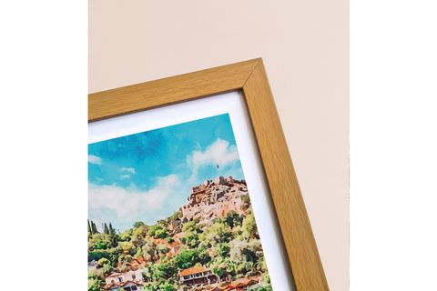 NATUREL ÇERÇEVELİ SULUBOYA ANTALYA KAŞ TABLOSU 33X43 CM