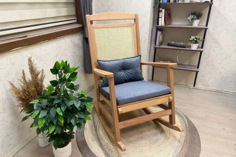 ASEDİA VERANDA HASIRLI MİNDERLİ SALLANAN SANDALYE, ANTRASİT, NATUREL AYAK