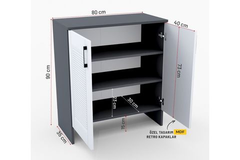 RETRO MDF MEMBRAN KAPAKLI ÇOK AMAÇLI DOLAP, ANTRASİT BEYAZ
