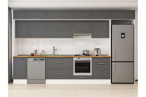 ALVİNKA 395X240 CM KLASİK MEBRAN MUTFAK DOLABI, MB E90S45S60 1 MEBRAN ANTRASİT MDF