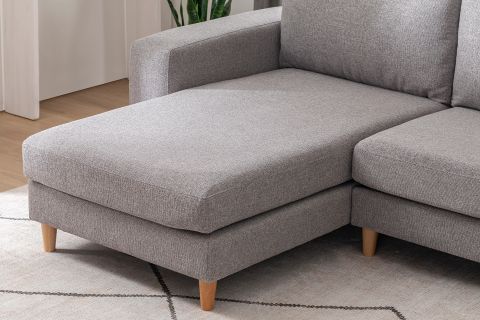 MERLİN MİNİ KÖŞE KOLTUK, NATUREL AYAK, KALIN KOL, ŞÖNİL KUMAŞ, MAVİ GRİ