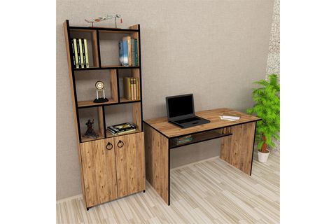 KALENDER DEKOR ELLEN MAYRA BİLGİSAYAR VE ÇALIŞMA MASASI TAKIMI, CEVİZ, 120 CM, ELM04