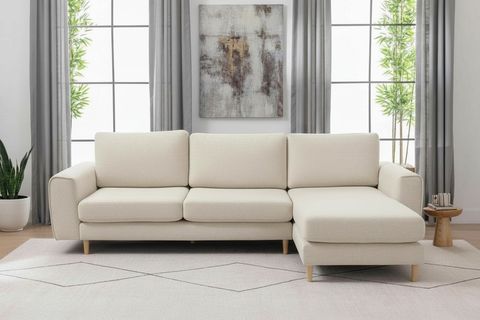 MERLİN MİNİ KÖŞE KOLTUK, NATUREL AYAK, KALIN KOL, ŞÖNİL KUMAŞ, AÇIK KREM