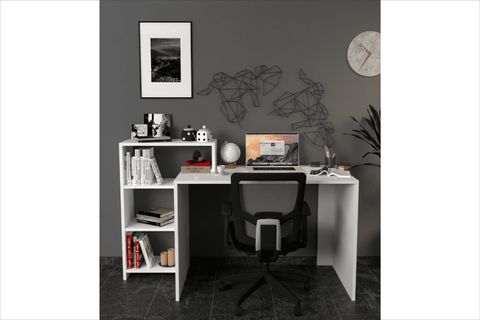 AHSEN KİTAPLIKLI ÇALIŞMA MASASI, BEYAZ