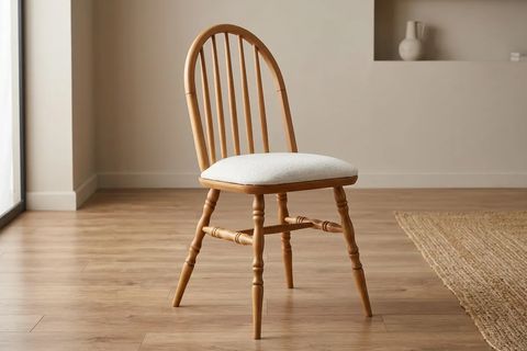 MOTİFLİ ADA SANDALYE, NATUREL AHŞAP, KREM KUMAŞ