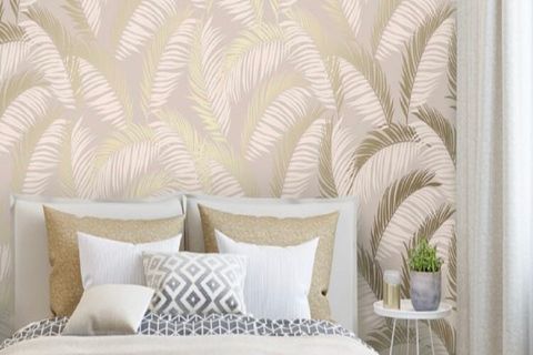 Vivienne Leaf wallpaper in blush & gold