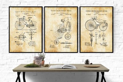 AHŞAP ÇERÇEVELİ VİNTAGE TABLO SETİ, BİSİKLET, 50X70