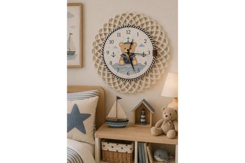SEVİMLİ DENİZCİ AYICIK TEMALI ÇOCUK ODASI SAATİ 43 CM