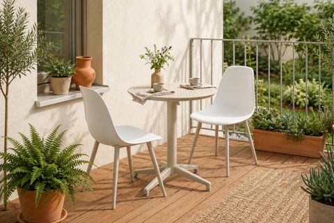 TİLİA BEJ 2 SANDALYELİ BAHÇE BALKON BİSTRO SETİ, BEYAZ,  60X60 CM