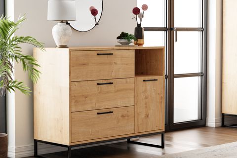 FURMET MODÜLER YUKON ŞİFONYER, SAFİR MEŞE, 3 ÇEKMECELİ VE KAPAKLI