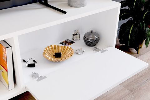 BUKA GENİŞ TEK KAPAKLI TV SEHPASI, BEYAZ, 140 CM