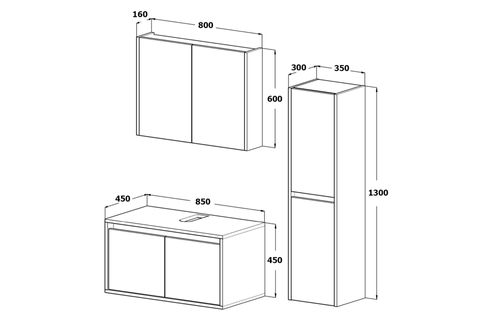 BANOS ROOMART BANYO DOLABI, LAVABOLU, ATLANTİK ÇAM ANTRASİT, 85 CM