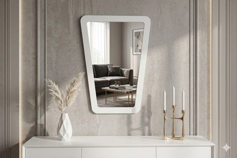 DFN WOOD ATRİA DEKORATİF KONSOL AYNASI, BEYAZ, 80X60