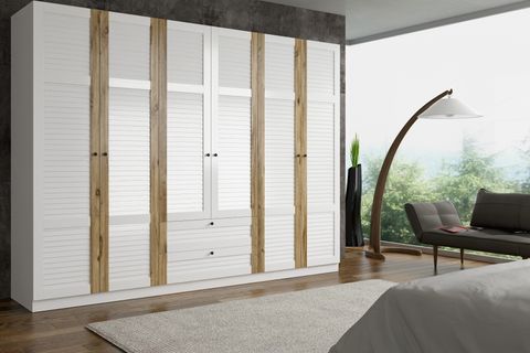 BELİZE AYVAZ 6 KAPAK 2 ÇEKMECELİ GARDIROP 270 CM BEYAZ-ATLANTİK ÇAM
