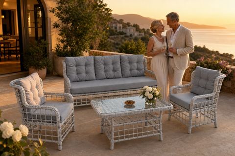 HİLVAN 5 KİŞİLİK MİNDERLİ RATTAN BAHÇE BALKON OTURMA GRUBU, GRİ