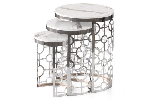 LAZER SEHPA KROM HALKALİ AYAK MERMER BEYAZ ZİGON SEHPA