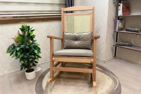ASEDİA VERANDA HASIRLI MİNDERLİ SALLANAN SANDALYE, VİZON, NATUREL AYAK