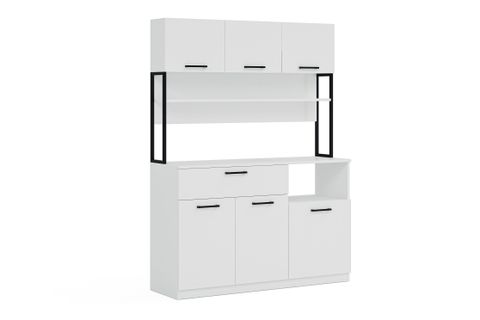 LAVO ÇEKMECELİ ÇOK AMAÇLI KAHVE KÖŞESİ DOLABI, BEYAZ, 6 KAPAKLI