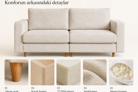 MELRE ÜÇLÜ KOLTUK, KREM