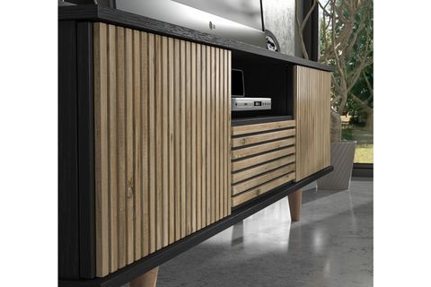 NOVA ZEBRA KAPAK TV ÜNİTESİ, SİYAH, ATLANTİK ÇAM, 180 CM