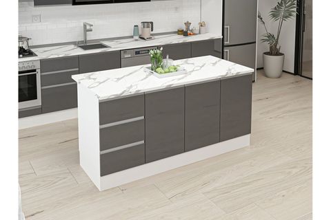 ALVİNKA 180 CM HG_J ADA MUTFAK DOLABI, BEYAZ ANTRASİT SUNTALAM
