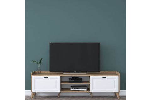 RANİ AYAKLI TV ÜNİTESİ AA101, MEMBRAN KAPAKLI, CEVİZ BEYAZ, 180 CM