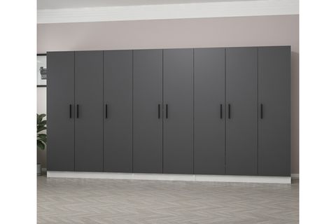 MİNAR KALE 8 KAPAKLI 4 ÇEKMECELİ DOLAP BEYAZ ANTRASİT 210CM