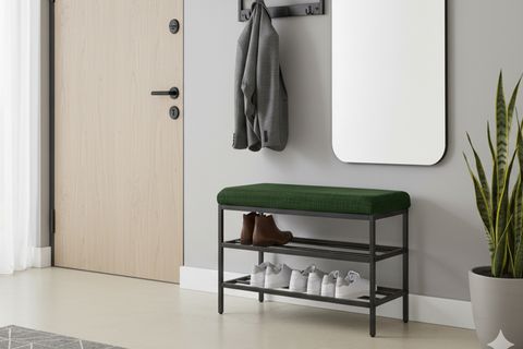 LUXE KETEN KUMAŞLI PUF AYAKKABILIK BENCH, YEŞİL