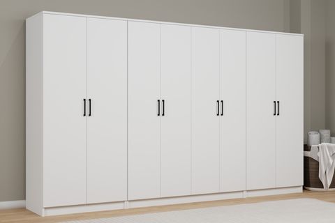 KARDELEN BEYAZ ELBİSE DOLABI, 8 KAPAKLI, 13 RAFLI, 300 CM