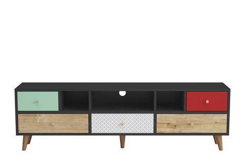 COLORES HANEL 5 ÇEKMECELİ 180 CM TV SEHPASI SİYAH