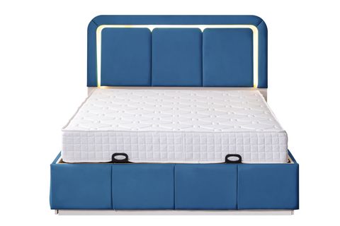 DEMONTE NOX LEDLİ ÇİFT KİŞİLİK BAZA BAŞLIK MAXİ YATAK SETİ, MAVİ, 160X200