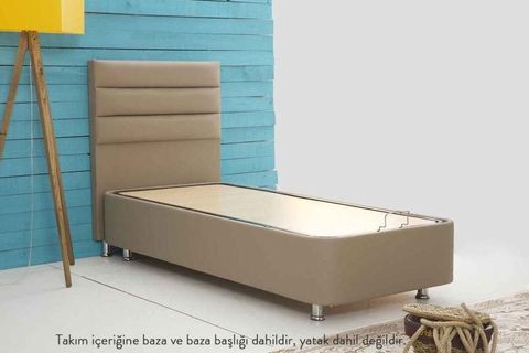 VİYANA BAZA VE BAŞLIK SETİ, KOYU BEJ, 90X200