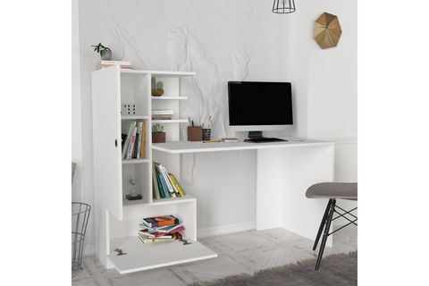 DOMİNGOS BEYAZ KİTAPLIKLI ÇALIŞMA MASASI