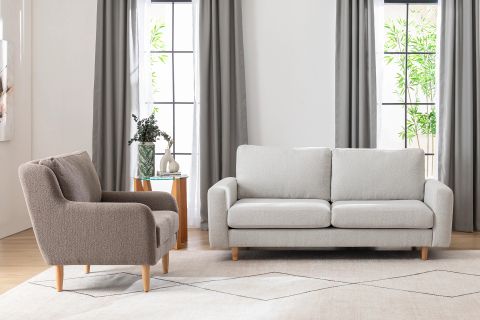 MERLİN İKİLİ KOLTUK NATUREL AYAK, İNCE KOL, RECYCLED KUMAŞ, AÇIK GRİ