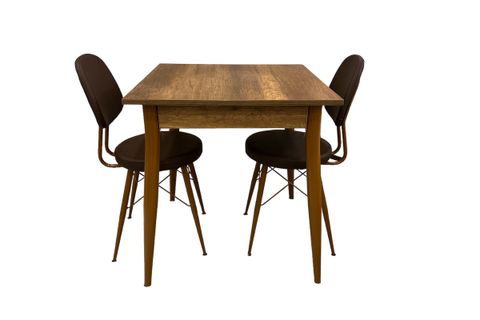 MENDEL MASA VE EYFEL SANDALYE TAKIMI, BAROK CEVİZ, 70X70