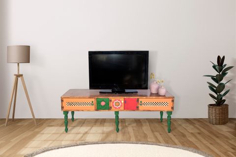 CERART MASİF AHŞAP TV ÜNİTESİ, ÇOK RENKLİ,140 CM