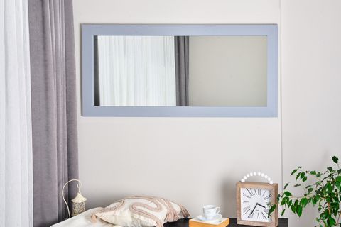 DFN WOOD MASİF AHŞAP DİKDÖRTGEN DUVAR AYNASI, GRİ, 170X60