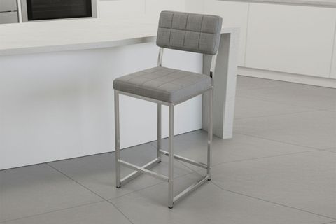 RİVA BAR MUTFAK SANDALYESİ, KROM KAPLAMA AYAKLI, GRİ