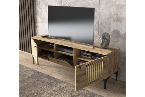 ELİT ÇITA KAPAKLI TV ÜNİTESİ, ATLANTİK ÇAM SİYAH, 150 CM