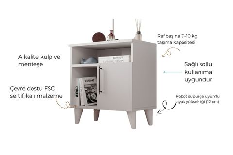 KOMMEN KOMODİN, MAT BEYAZ, 3 BÖLMELİ